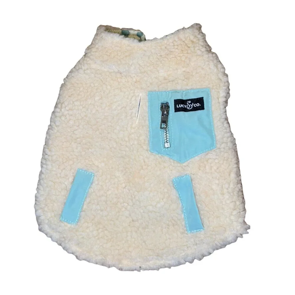 Lucy & Co NWOT Polar Bear Reversible Teddy Sherpa Fleece Dog Vest Jacket Sage Sm